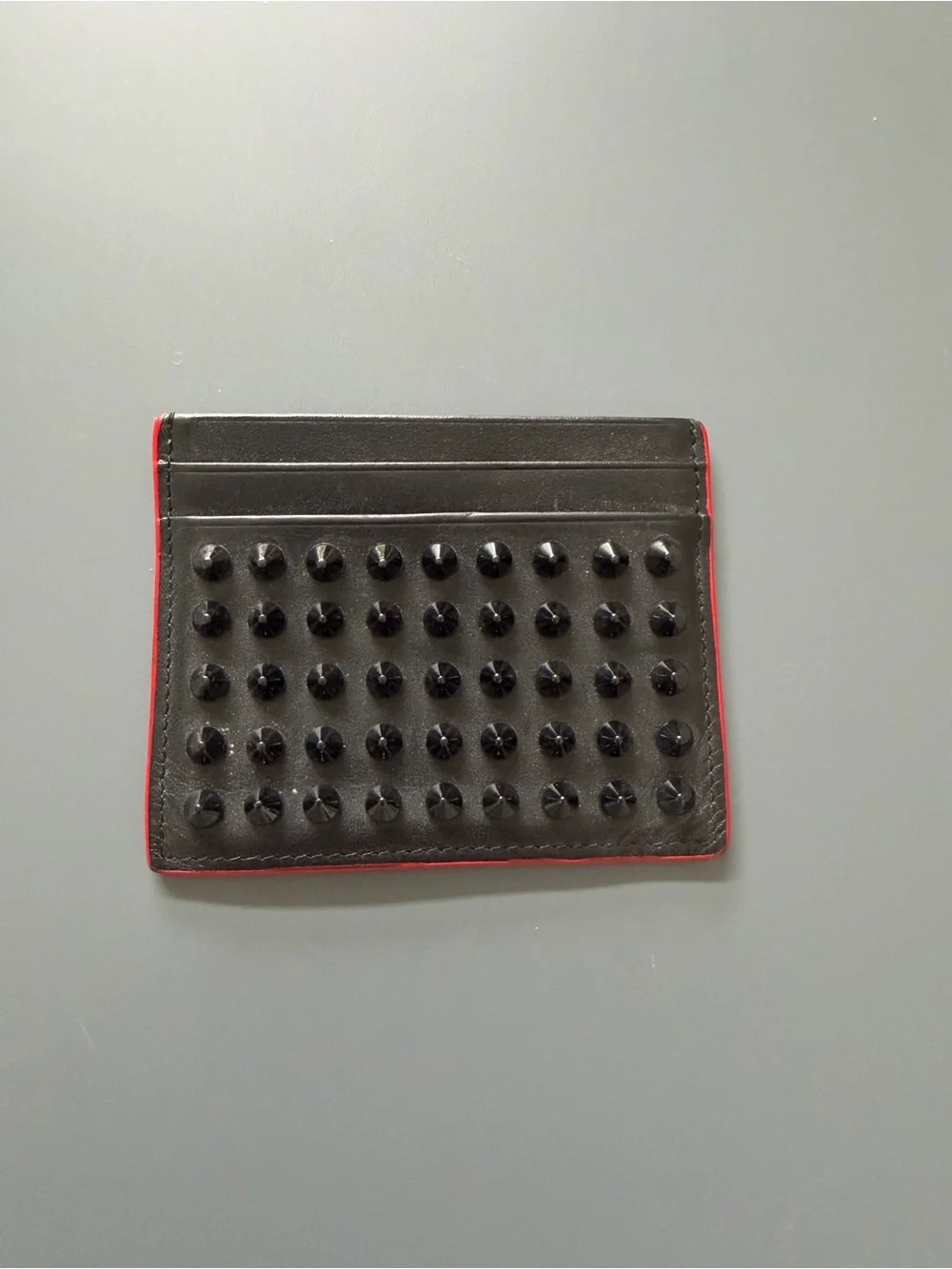 Black Studded Card Holder with Red Trim